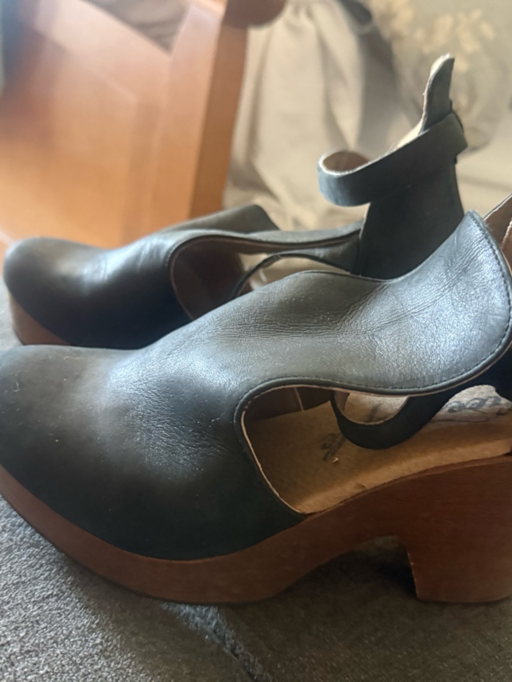 Free People Black Leather Platform Clog Booties